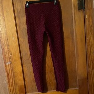 Doublju Maroon Textured Leggings